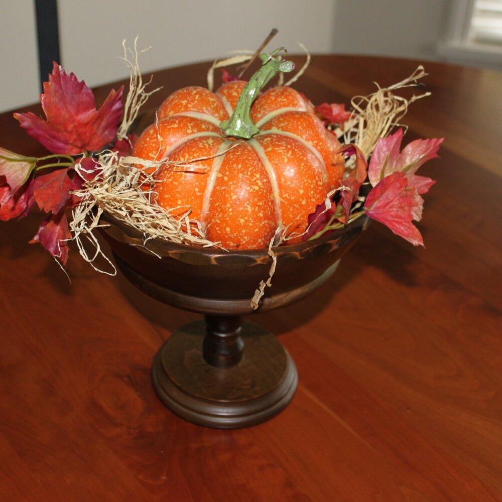 Vintage walnut pedestal bowl and candlesticks